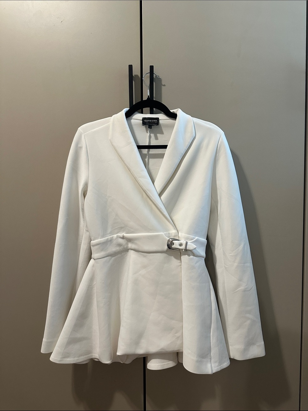 Carbon38 White Peplum Wrap Blazer with Buckle Belt Size Small